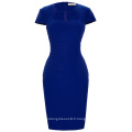 Grace Karin Ladies Stock Blue Color Cap Sleeve Retro Vintage Hips Wrapped Bodycon Short Pencil Dress CL008947-3